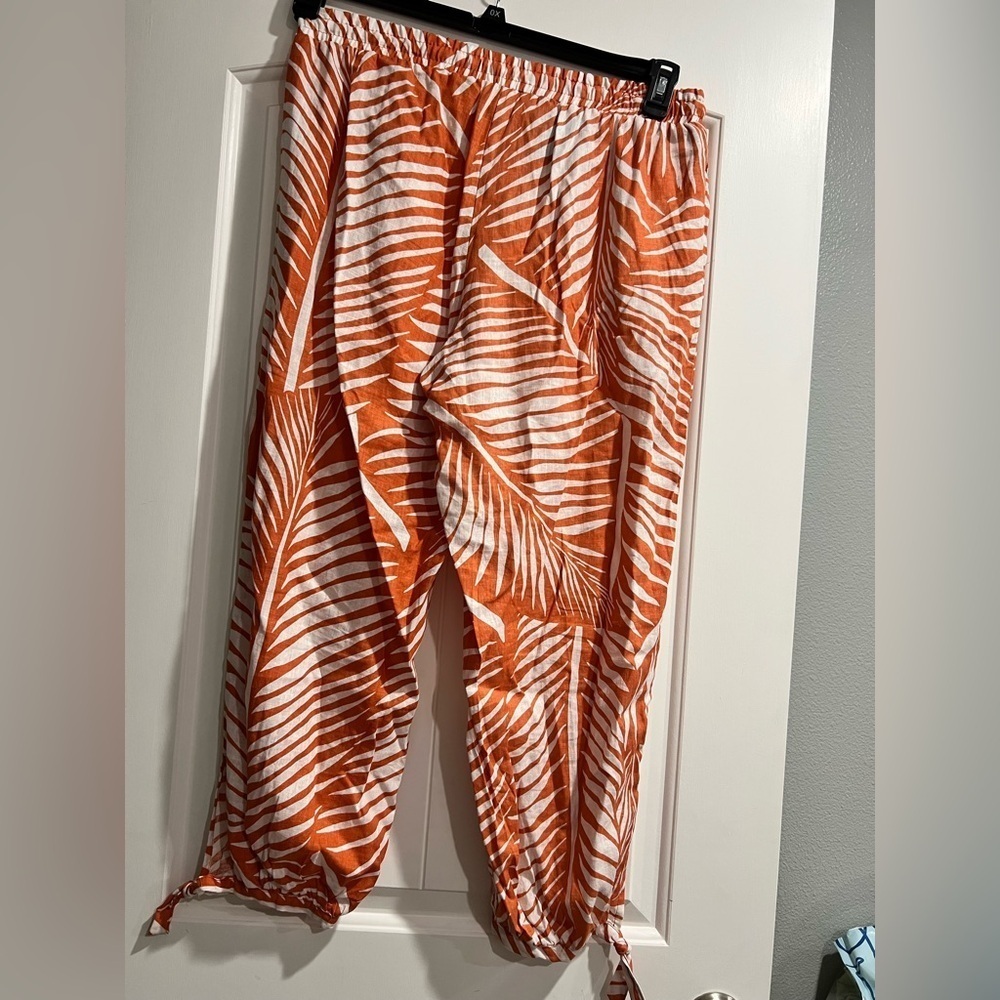 NEW NWT Panama Jack flowy dressy wide leg pants orange white floral L large - Picture 3 of 10